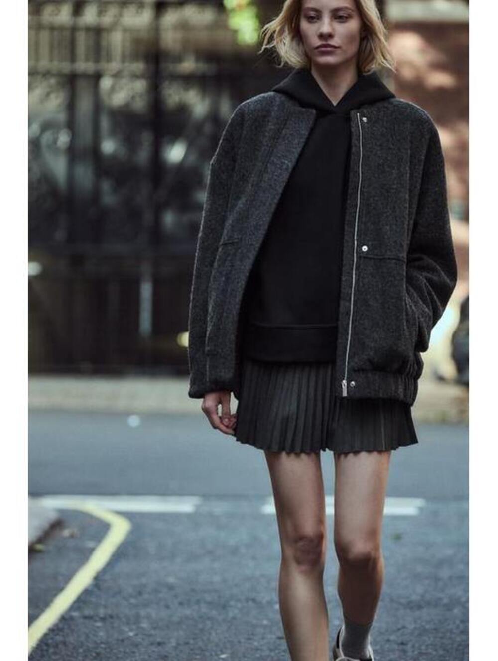 Zara Dark Gray Wool Blend Bomber Jacket